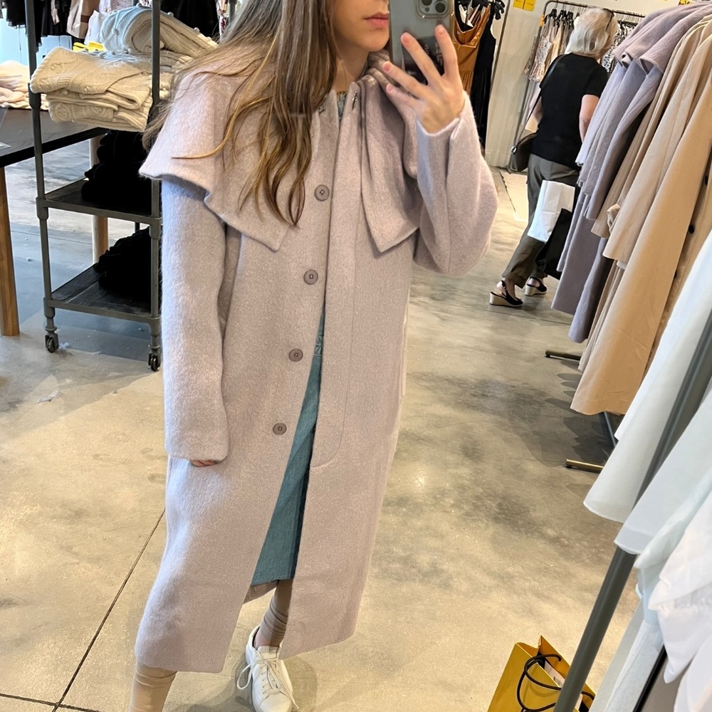 Rebecca Taylor Soft Lavender Long Wool Coat with Oversized Collar